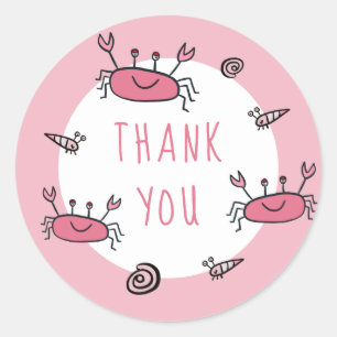 Pink Crab Sea Animals Girl Geburtstag Vielen Dank Runder Aufkleber