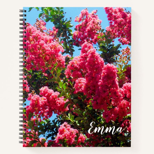 Pink Crape Myrtle Tree Blume Fotografie Notizbuch (Vorderseite)