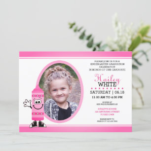 Pink Crayon Kindergarten Grad Party Invitations