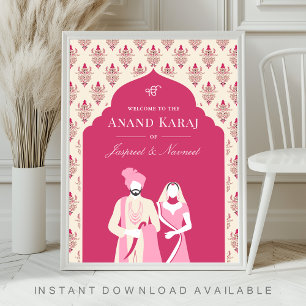 Pink Cream Anand Karaj Sikh Wedding Begrüßungszeic Poster