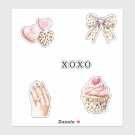 Pink Cream Animal Bow Cupcake Hearts Birthday Aufkleber