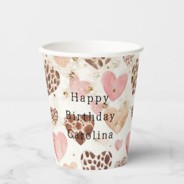Pink Cream Animal Hearts Gold Sparkle Birthday Pappbecher