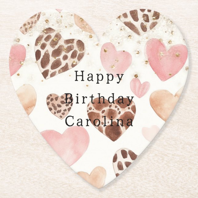Pink Cream Animal Hearts Gold Sparkle Birthday Untersetzer (Vorderseite)