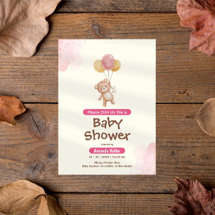 Pink & Cream Baby Bear Balloon Babydusche Einladung