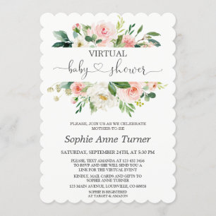 Pink Cream Blume Kalligrafie Virtual Baby Dusche Einladung