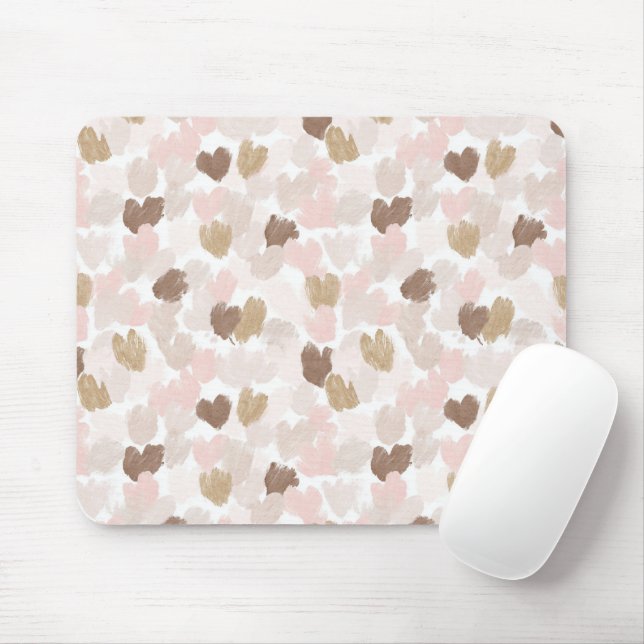 Pink Cream Brown Hearts Mousepad (Mit Mouse)