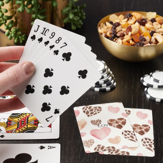 Pink Cream Brown Leopard Hearts Spielkarten (In Situ)