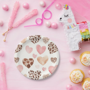 Pink Cream Brown Leopard Herzens Geburtstag Pappteller
