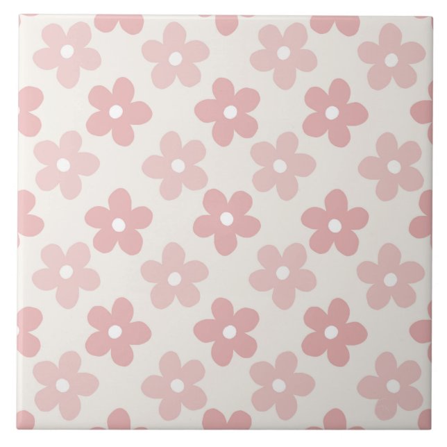 Pink Cream Daisy Blume Retro Muster Fliese (Vorderseite)