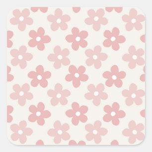 Pink Cream Daisy Blume Retro Muster Quadratischer Aufkleber