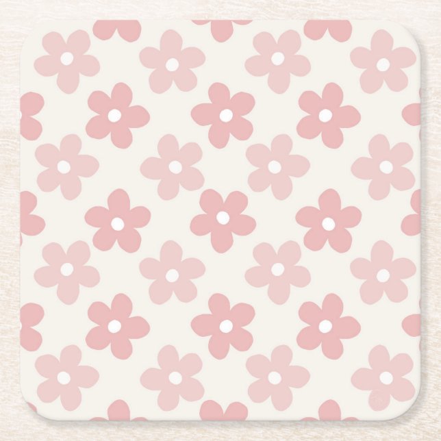 Pink Cream Daisy Blume Retro Muster Rechteckiger Pappuntersetzer (Vorderseite)