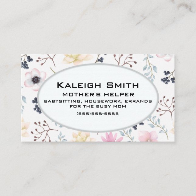 Pink Cream Floral auf dem Helfer der Weißen Mutter Telefonnummerkarte (Vorderseite)