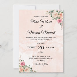Pink Cream Floral Chic Wedding Invitation Einladung