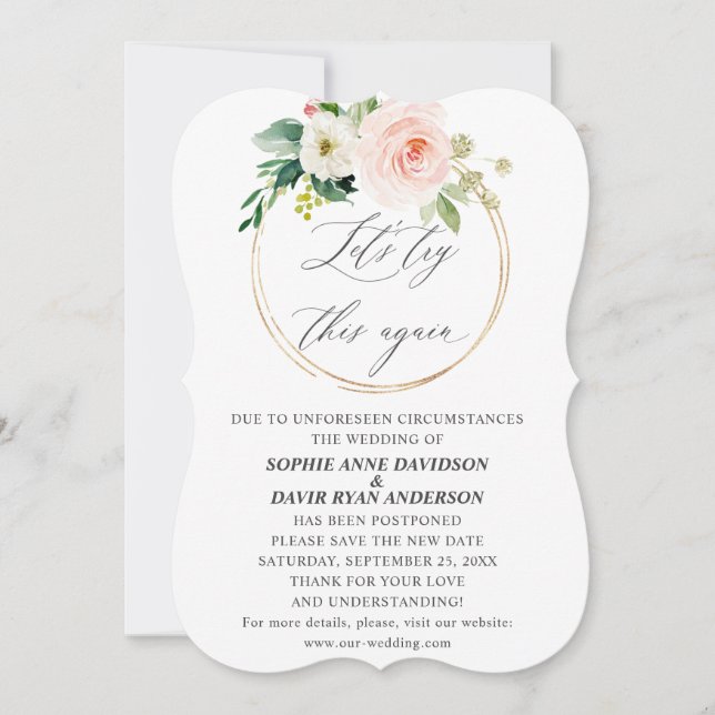 Pink Cream Floral Hochzeit Versuchen Sie erneut, n Einladung (Vorderseite)
