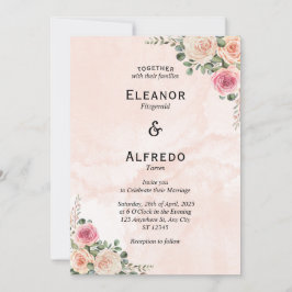 Pink Cream Floral Vintage Wedding Invitation Einladung