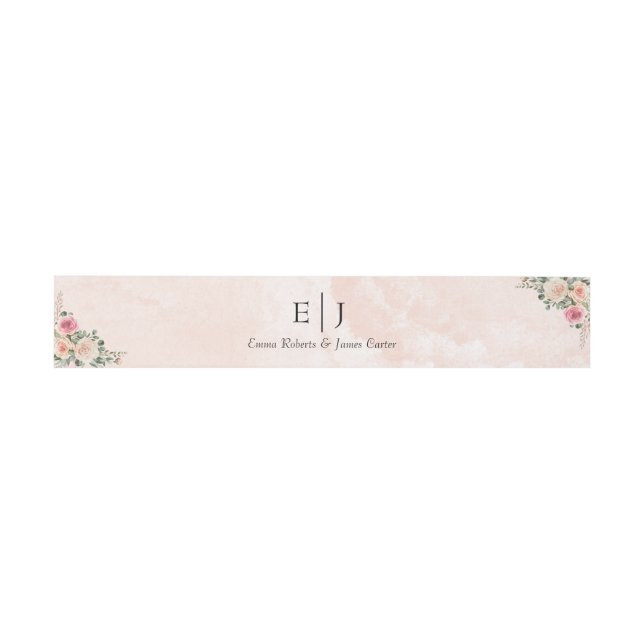 Pink Cream Floral Wedding Invitation Belly Band (Flach)