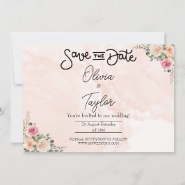 Pink Cream Floral Wedding Save the Date Cards Einladung