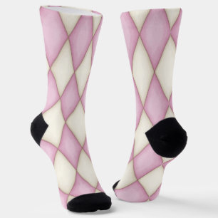 Pink & Cream Harlequin Diamond Karo Pattern Fun Socken