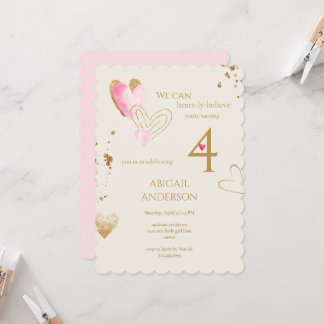 Pink & Cream Heart-ly Believe Birthday Party II Einladung