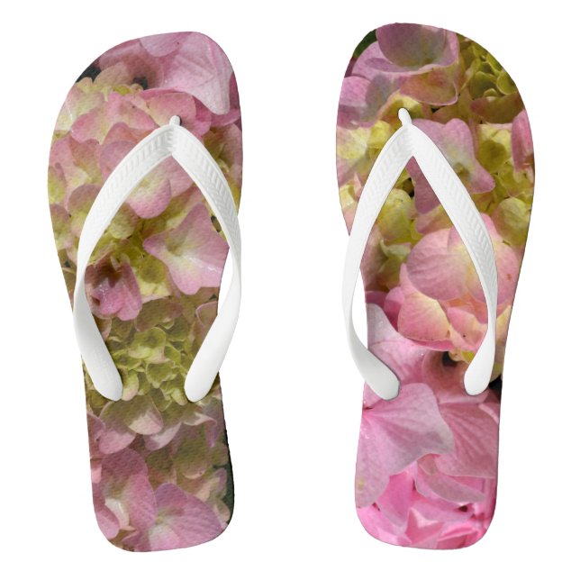 Pink Cream Hydrangeas gelb rosa grüne Blüte Flip Flops (Fußbett)