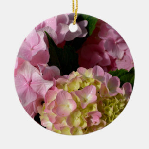 Pink Cream Hydrangeas gelb rosa grüne Blüte Keramikornament