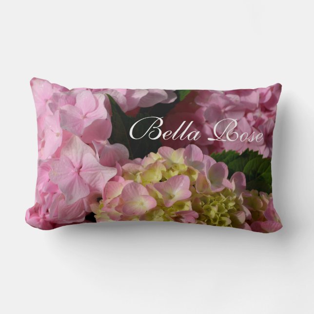 Pink Cream Hydrangeas gelb rosa grüne Blüte Lendenkissen (Vorderseite)