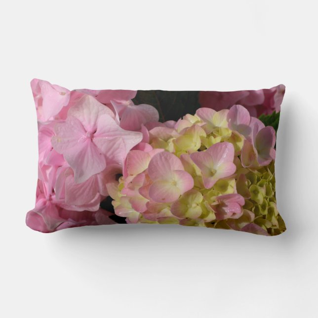 Pink Cream Hydrangeas gelb rosa grüne Blüte Lendenkissen (Vorderseite)