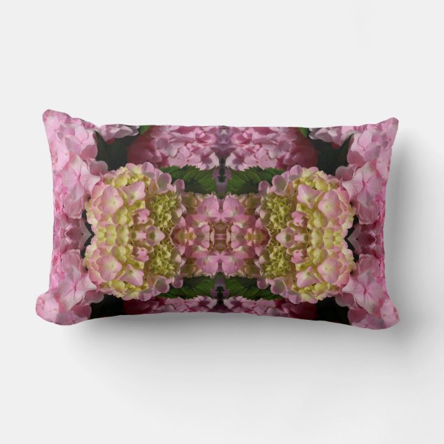 Pink Cream Hydrangeas gelb rosa grüne Blüte Lendenkissen (Vorderseite)