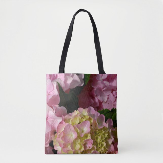Pink Cream Hydrangeas gelb rosa grüne Blüte Tasche (Vorderseite)