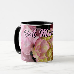Pink Cream Hydrangeas gelbe, rosa Blumenmütter Tasse