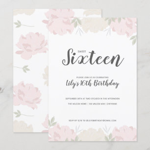 Pink & Cream Peonies Sweet 16 Geburtstagsparty Einladung