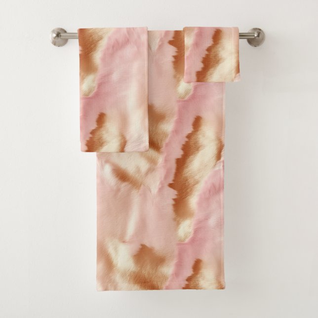 Pink Cream Tan Southwest Cowgirl Cowhide Badhandtuch Set (Insitu)