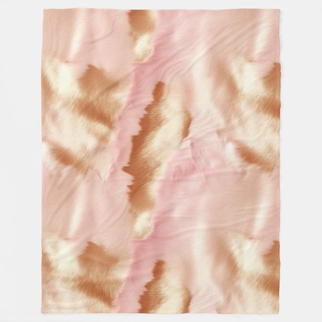 Pink Cream Tan Southwest Cowgirl Cowhide Fleecedecke (Vorderseite)