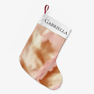 Pink Cream Tan Southwest Cowgirl Cowhide Kleiner Weihnachtsstrumpf