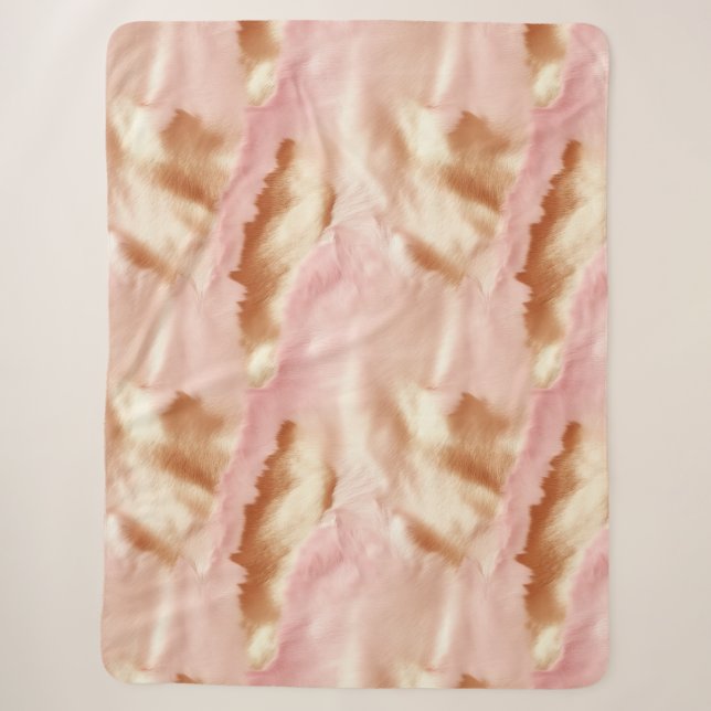 Pink Cream Tan Southwest Cowgirl Cowhide Sherpadecke (Vorderseite)
