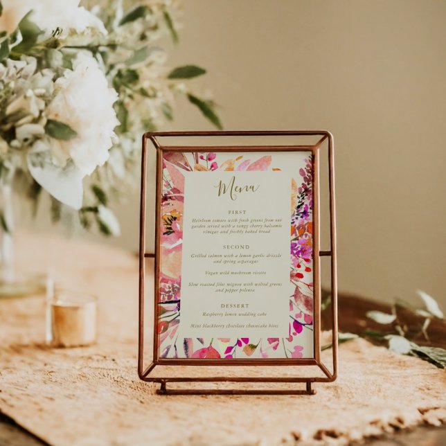 Pink Cream Watercolor Floral Custom Wedding Menu Einladung (Von Creator hochgeladen)