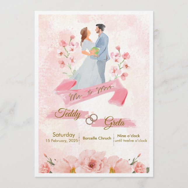 Pink Cream Watercolor Wedding Invitation (Devant)
