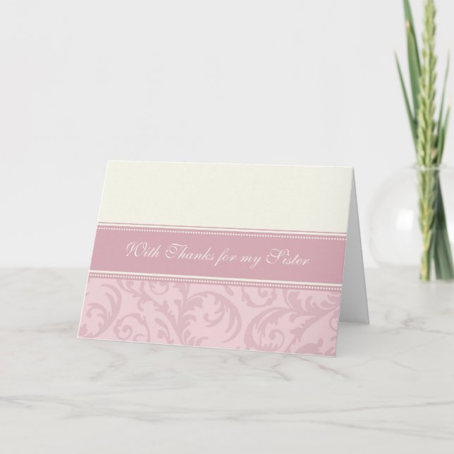 Pink Cream Wirbel Schwester Danke Bridesmaid Card (Vorderseite)
