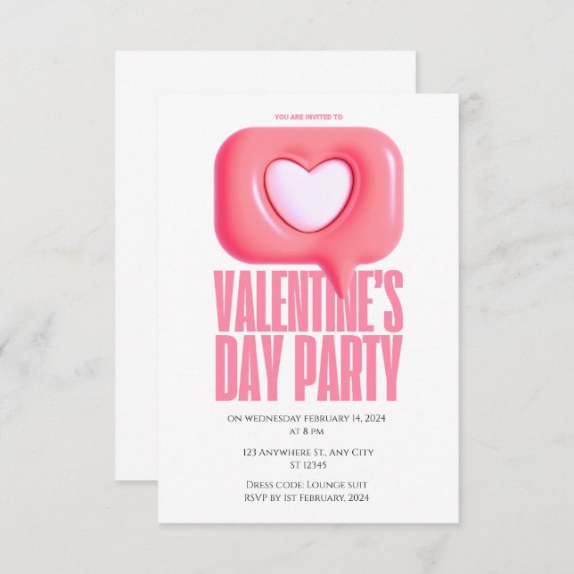 Pink Creative Modern Valentine's Day Party Einladung (Vorne/Hinten)