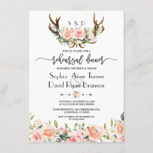 Pink Creme Floral Antlers Probe Abendessen Einladung