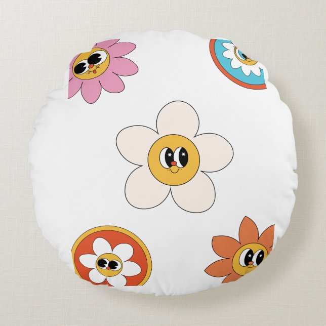 Pink Creme Illustration Retro Blume Kissen (Vorderseite)