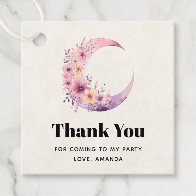 Pink Crescent Moon mit Hübschen Blume Danke Geschenkanhänger (Vorderseite)