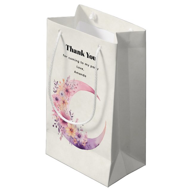 Pink Crescent Moon mit Hübschen Blume Danke Kleine Geschenktüte (Vorderseite Schrägansicht)