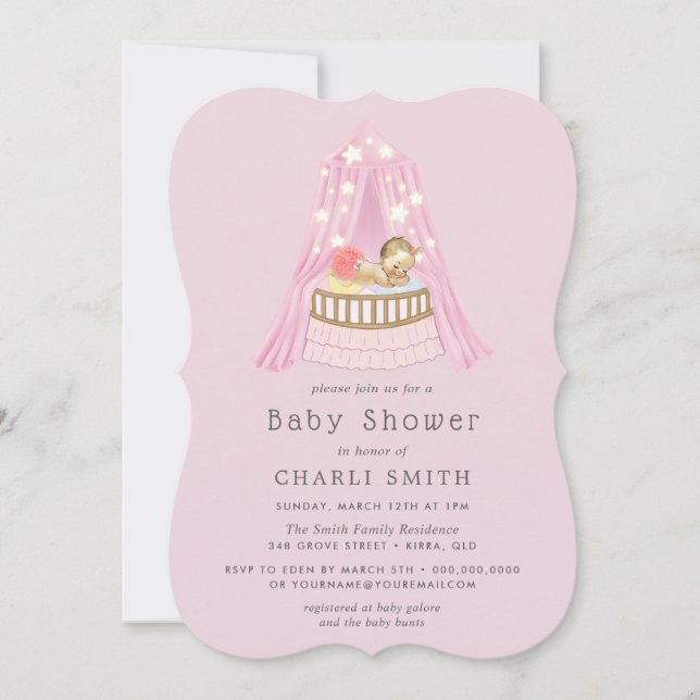 Pink Crib Baby Girls Kinderdusche Einladung (Vorderseite)
