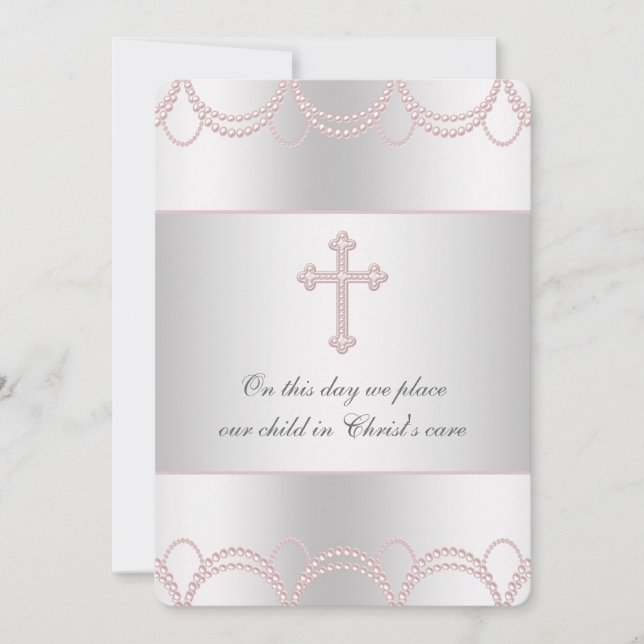 Pink Cross Baby Christening Taufe Einladung (Vorderseite)