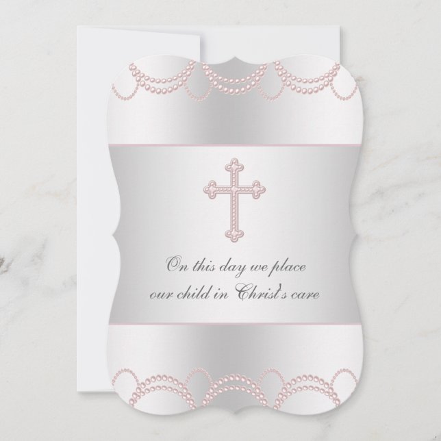 Pink Cross Baby Christening Taufe Einladung (Vorderseite)