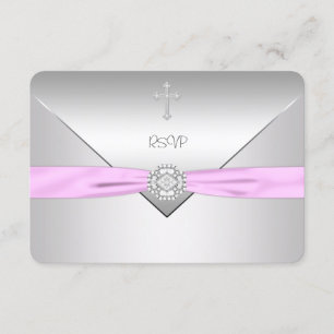 Pink Cross Baby Christening UAWG RSVP Karte