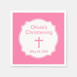 Pink Cross Baby Girl Taufe Christening Serviette