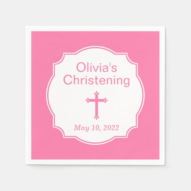 Pink Cross Baby Girl Taufe Christening Serviette (Vorderseite)