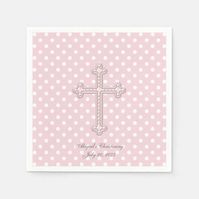 Pink Cross Christening Serviette (Vorderseite)